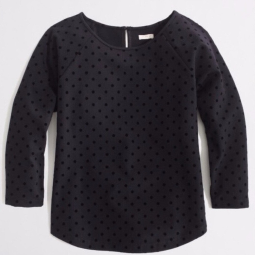 J. Crew Ponte Knit Polka Dot Black Stretch Raglan Shirt Top Women’s XS